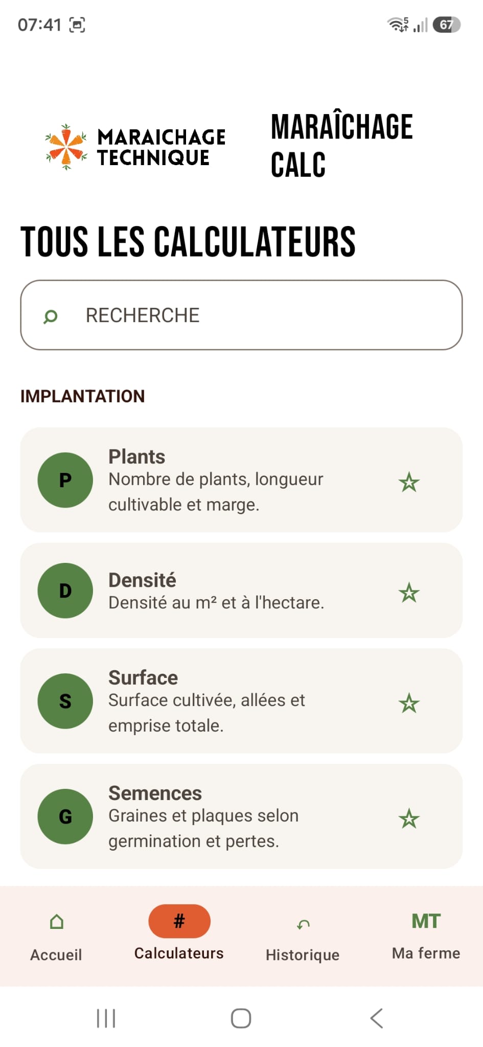 Catalogue des calculateurs d’implantation dans Maraîchage Calc